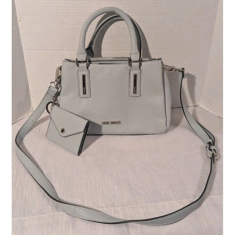 Steve Madden Crossbody Purse Attached Wallet Faux Leather Satchel Gray Pebbled - Picture 13 of 13